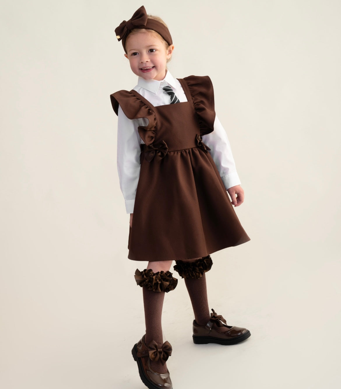 CARAMELO- Bow flared pinafore (Brown)