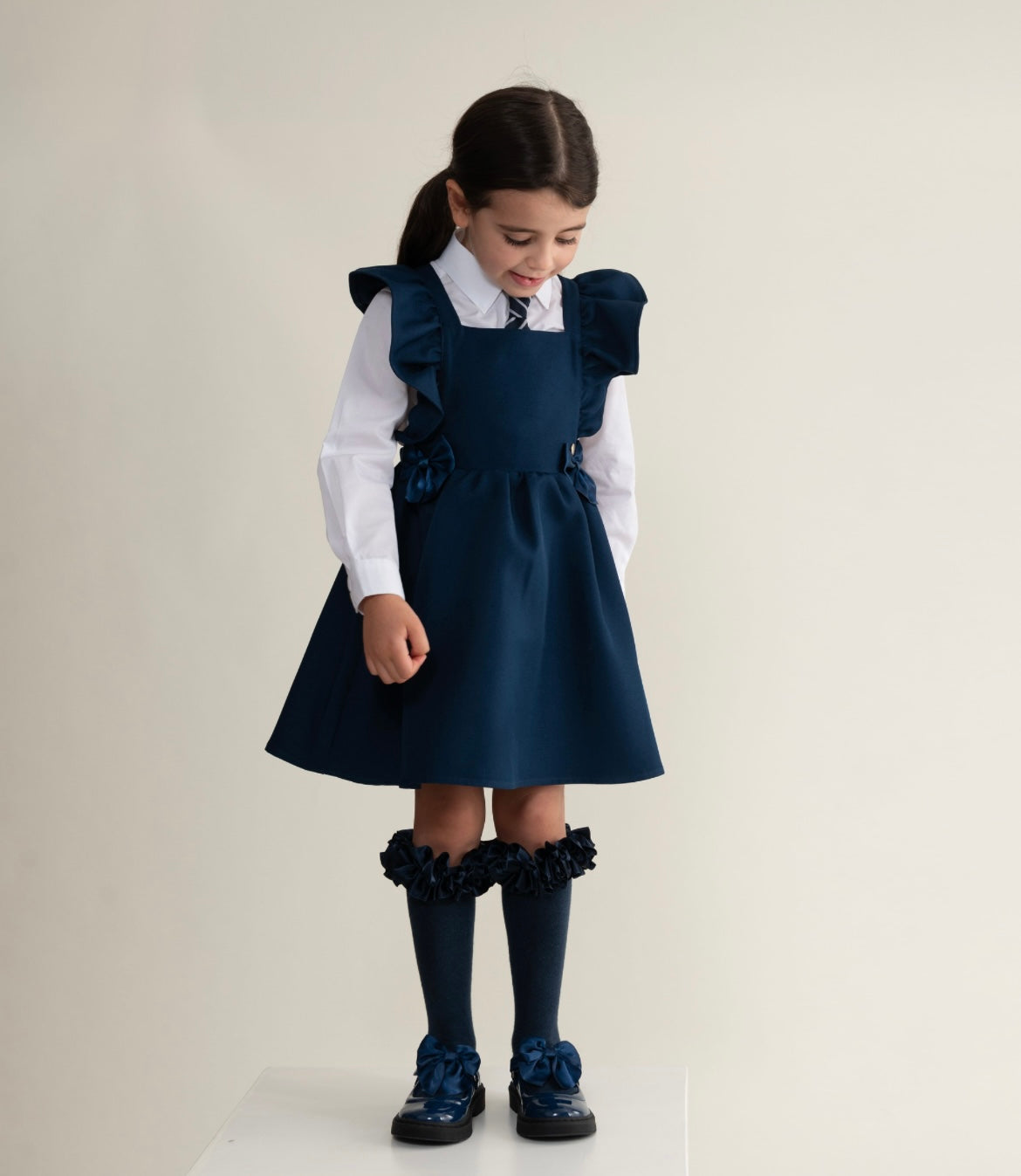 CARAMELO- Flared bow pinafore (Navy)