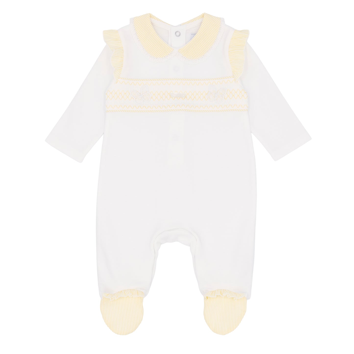 AMORE- smocked White/ Lemon sleepsuit ( 0074)