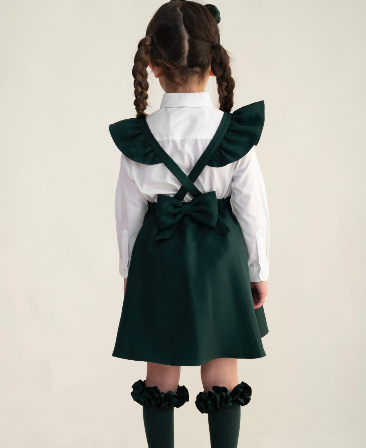 CARAMELO- Flared Bow Pinafore (Bottle Green)