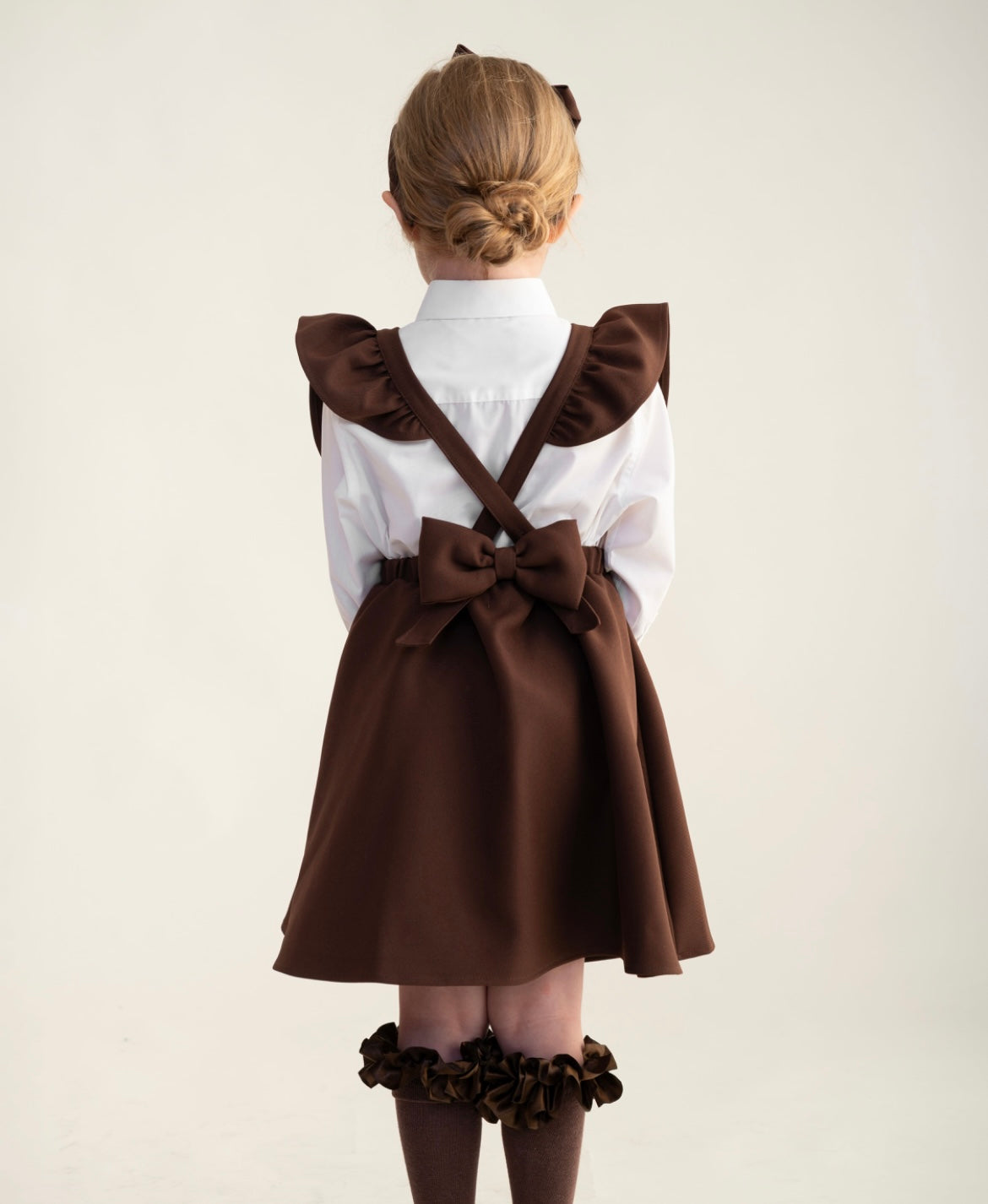 CARAMELO- Bow flared pinafore (Brown)