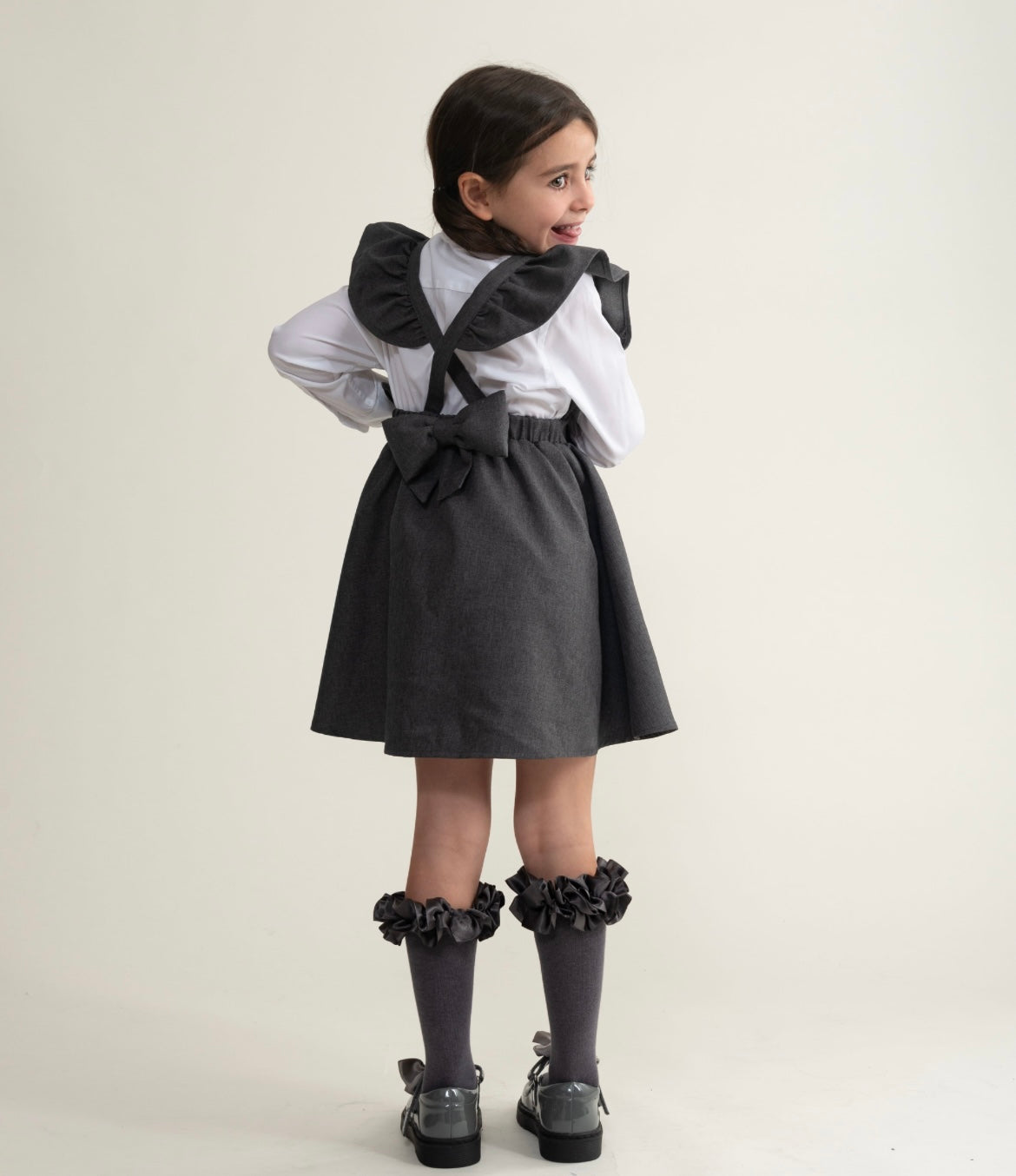 CARAMELO-Flared bow pinafore (Grey)