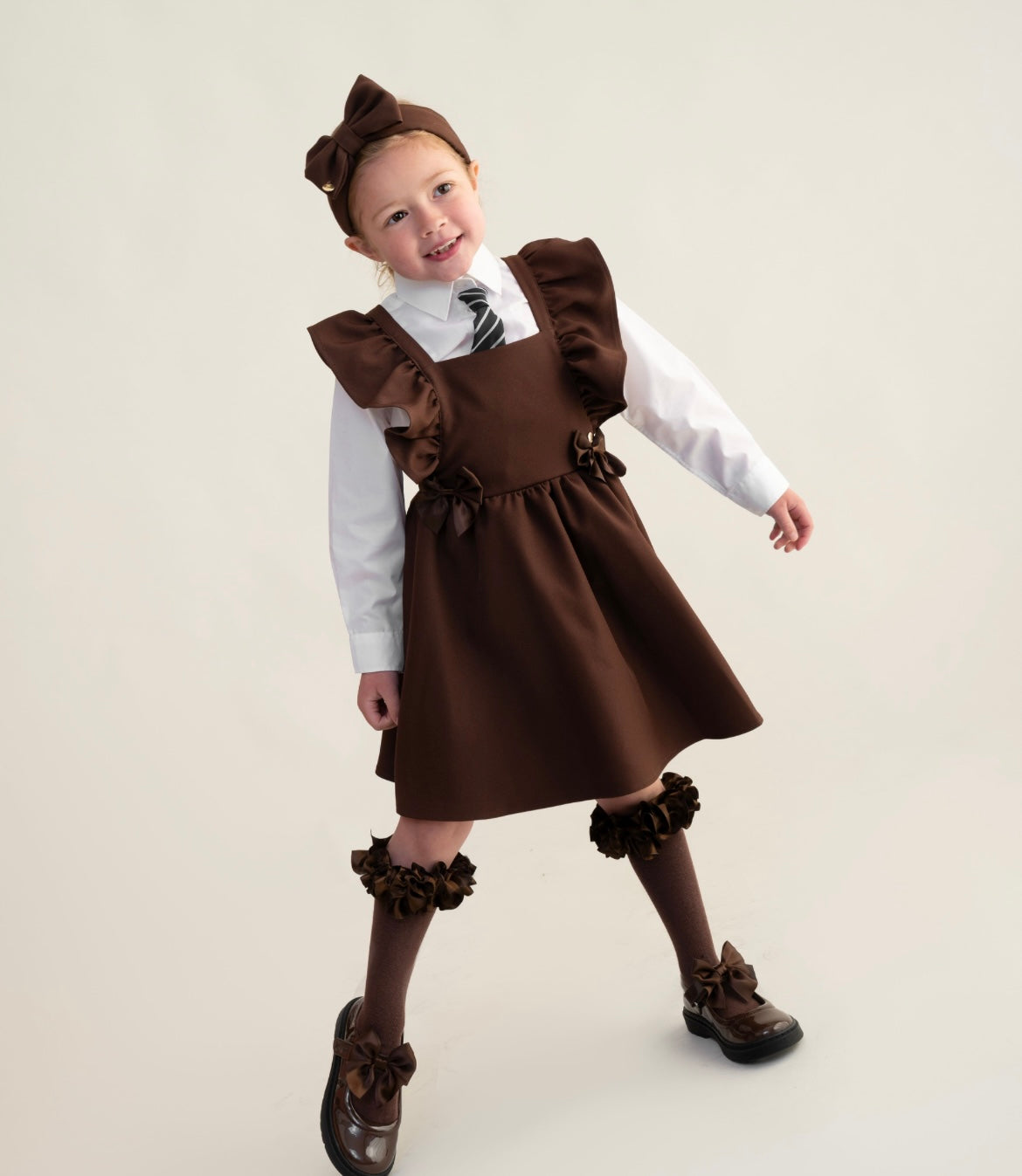 CARAMELO- Bow flared pinafore (Brown)
