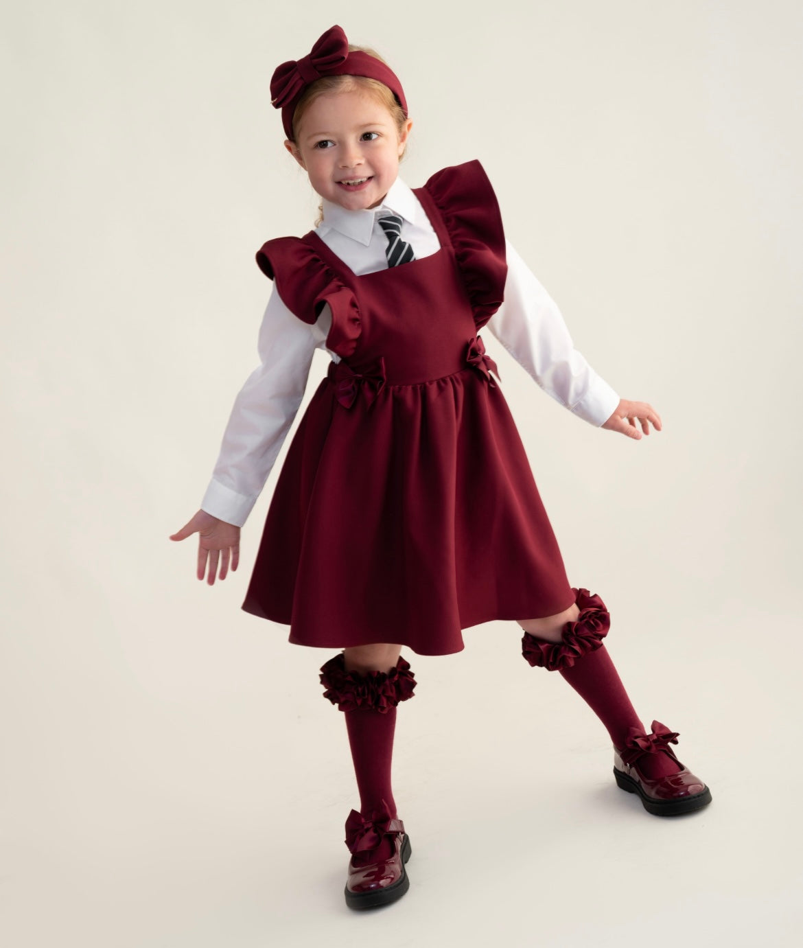 CARAMELO-Bow flared Pinafore (Maroon)
