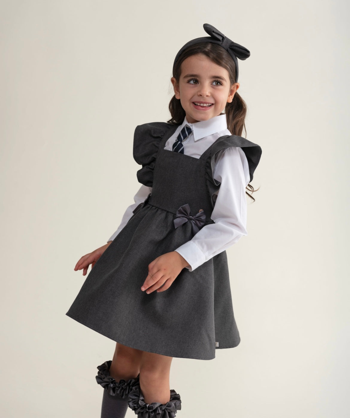 CARAMELO-Flared bow pinafore (Grey)