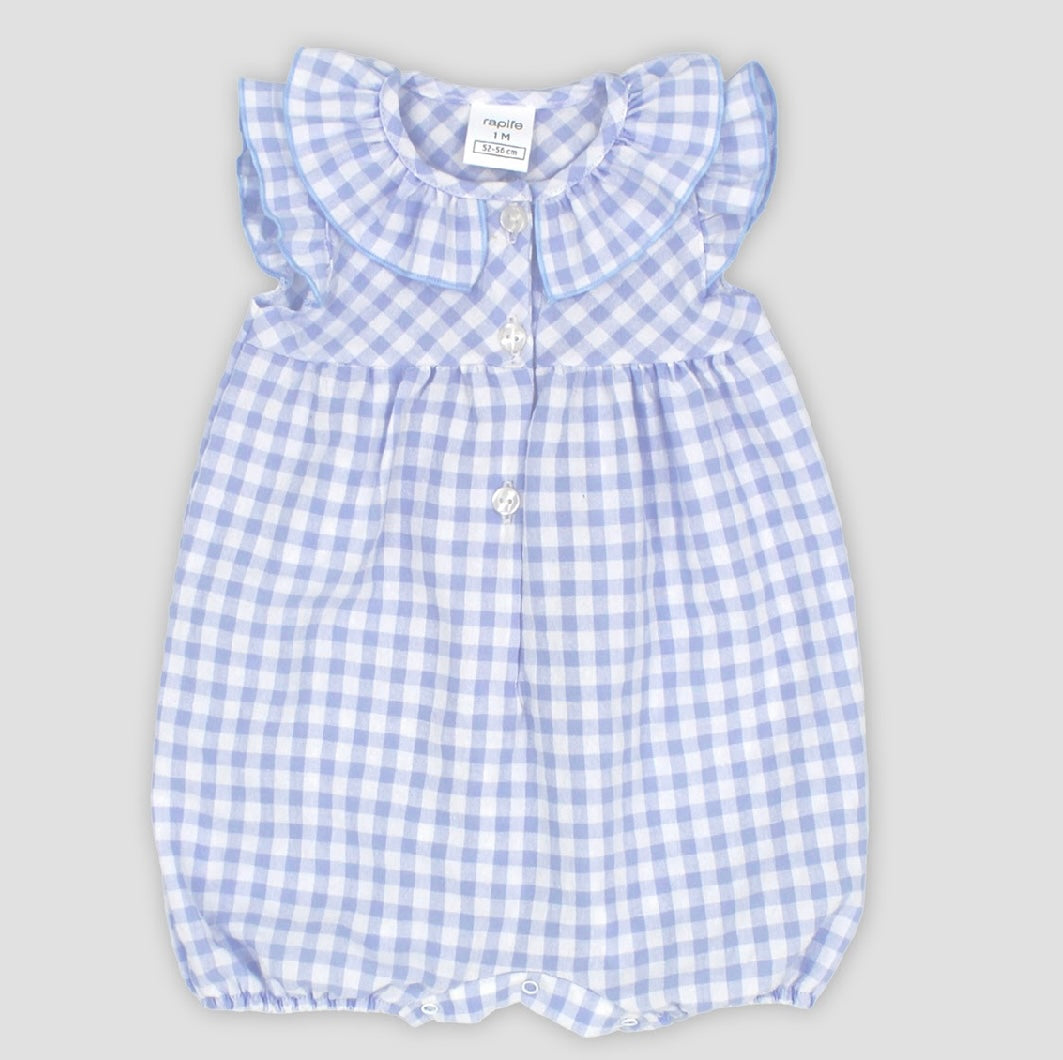 RAPIFE- Gingham Romper ( sky)