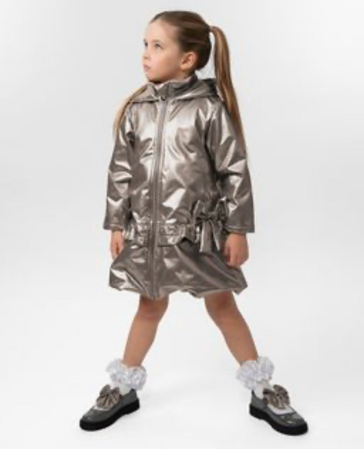 CARAMELO- metallic bow Raincoat (Grey)