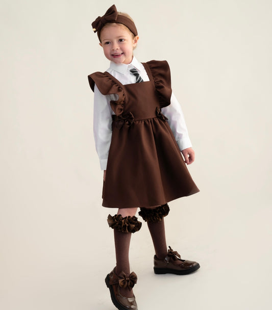 CARAMELO- Bow flared pinafore (Brown)