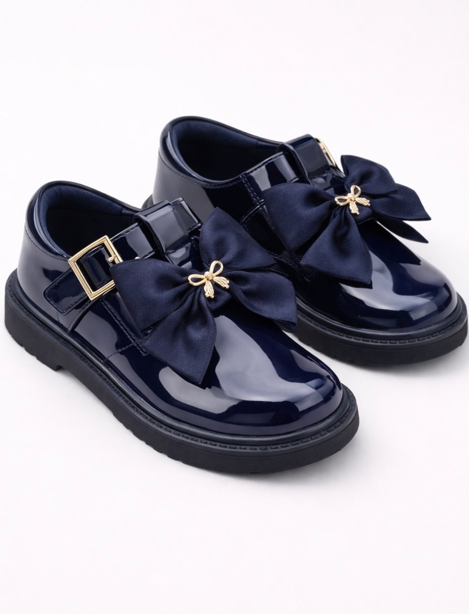 CARAMELO- Large grosgrain bow school shoe
