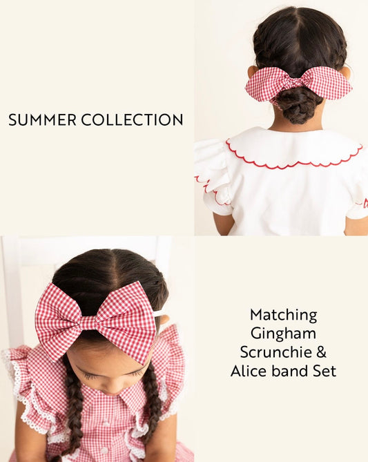 CARAMELO - Gingham bow and scrunchie set