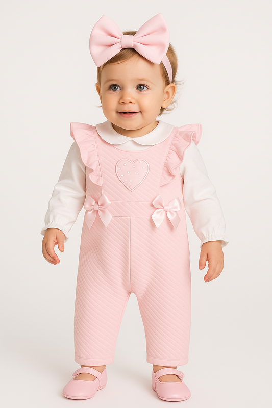 KLEO KIDS- Quilted Diamonte heart dungaree (2517)