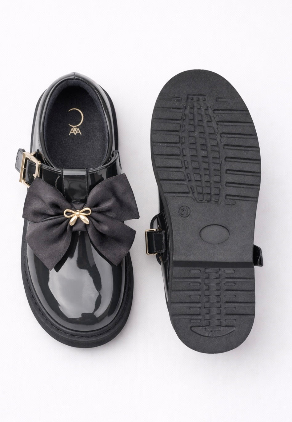 CARAMELO- Large grosgrain bow school shoe