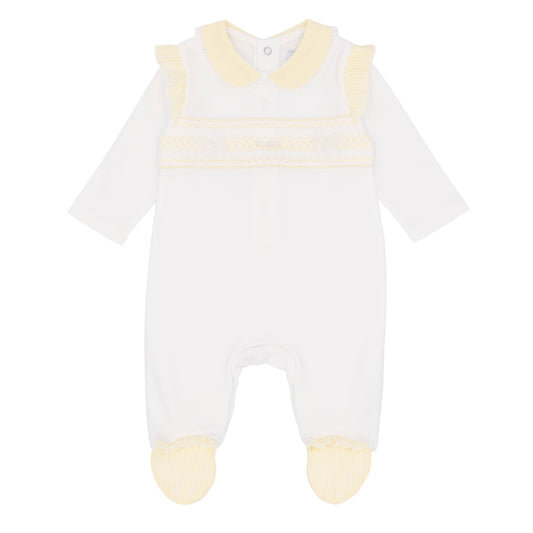 AMORE- smocked White/ Lemon sleepsuit ( 0074)