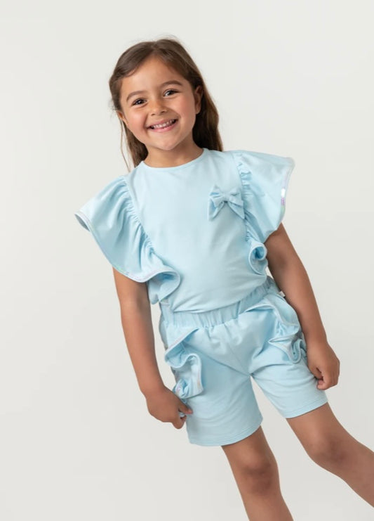CARAMELO- Essentials ruffle short sets ( Sky)