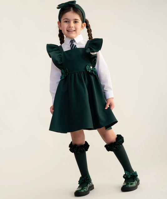CARAMELO- Flared Bow Pinafore (Bottle Green)