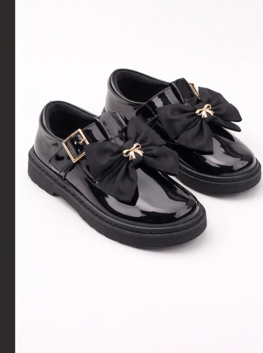 CARAMELO- Large grosgrain bow school shoe