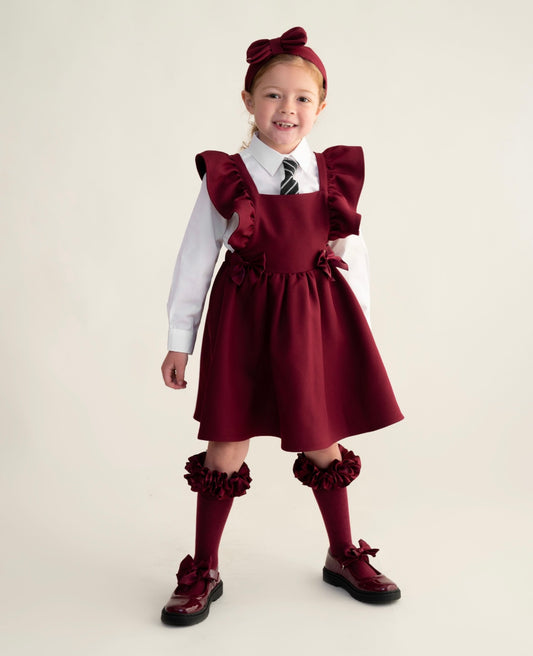 CARAMELO-Bow flared Pinafore (Maroon)h