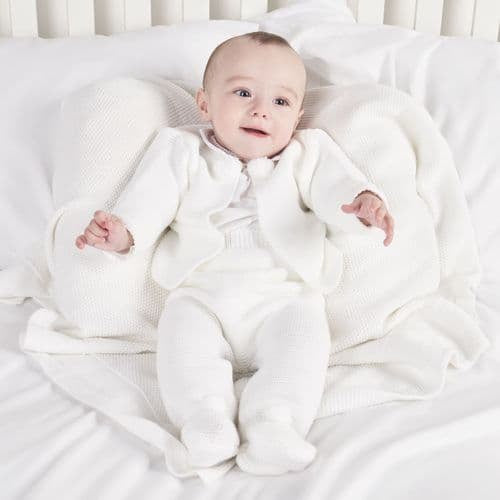 DANDELION- Knitted Pom Pom Pram Suit (White)