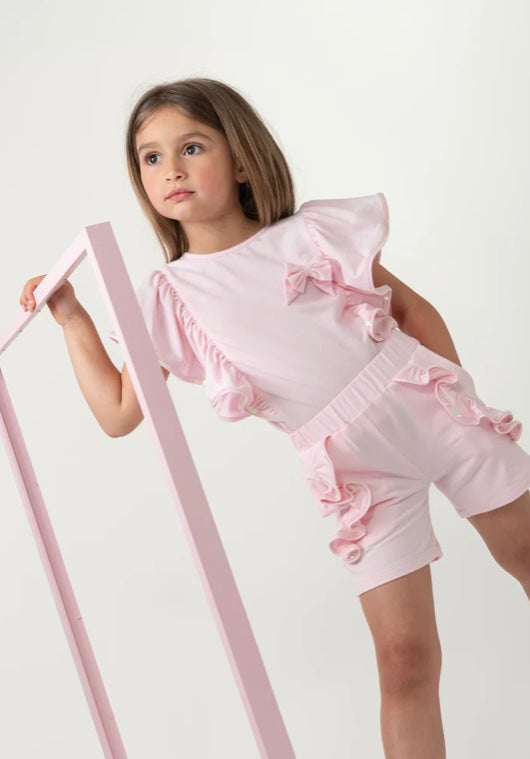 CARAMELO- Essentials ruffle short set ( pink)
