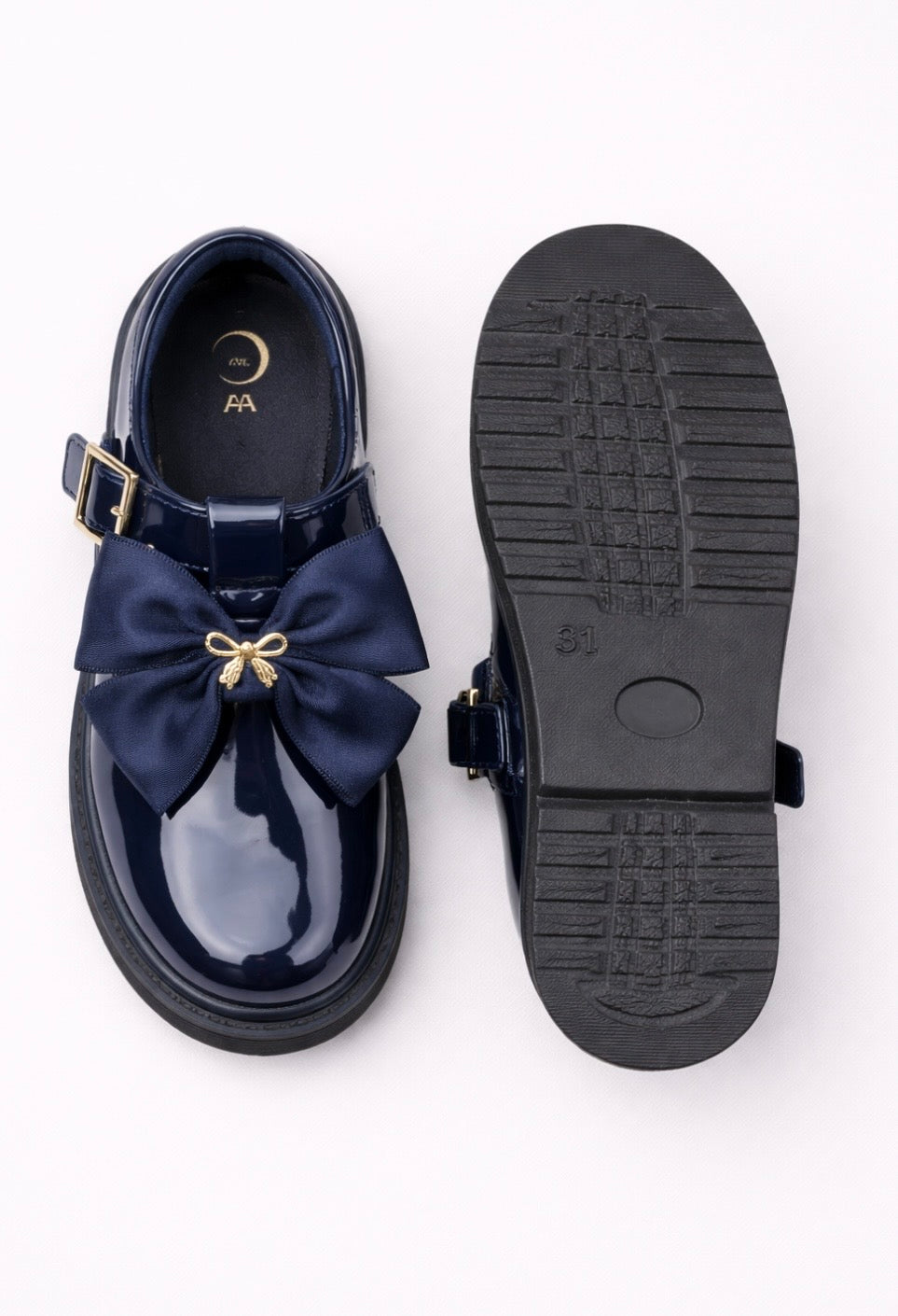 CARAMELO- Large grosgrain bow school shoe