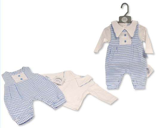 MY LITTLE CHICK- Dog tooth dungaree set